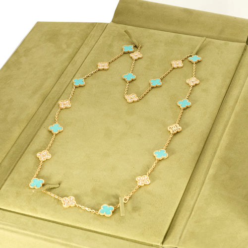 VAN CLEEF & ARPELS - Rare sautoir Vintage Alhambra en or jaune, turquoise et diamants