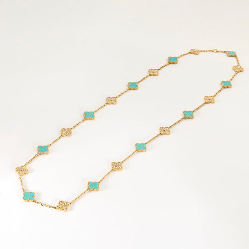 VAN CLEEF & ARPELS - Rare sautoir Vintage Alhambra en or jaune, turquoise et diamants