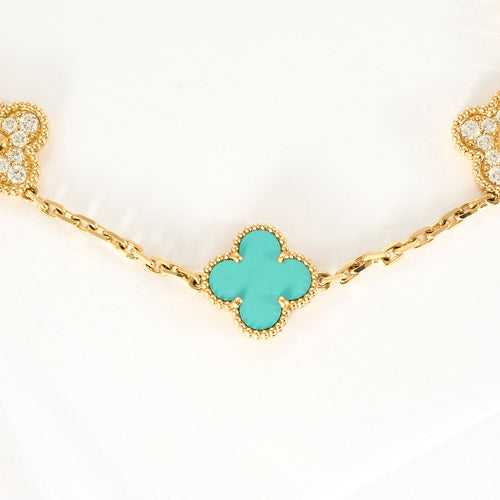 VAN CLEEF & ARPELS - Rare sautoir Vintage Alhambra en or jaune, turquoise et diamants