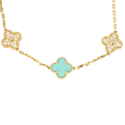 VAN CLEEF & ARPELS - Rare sautoir Vintage Alhambra en or jaune, turquoise et diamants