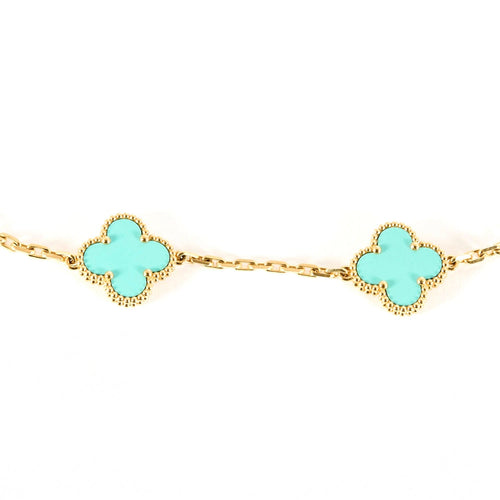 Collier VAN CLEEF & ARPELS - Sautoir Vintage Alhambra en or jaune et turquoise 58 Facettes DV0830-25