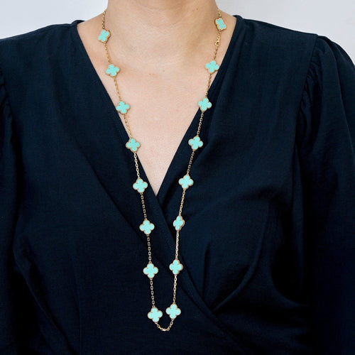 Collier VAN CLEEF & ARPELS - Sautoir Vintage Alhambra en or jaune et turquoise 58 Facettes DV0830-25