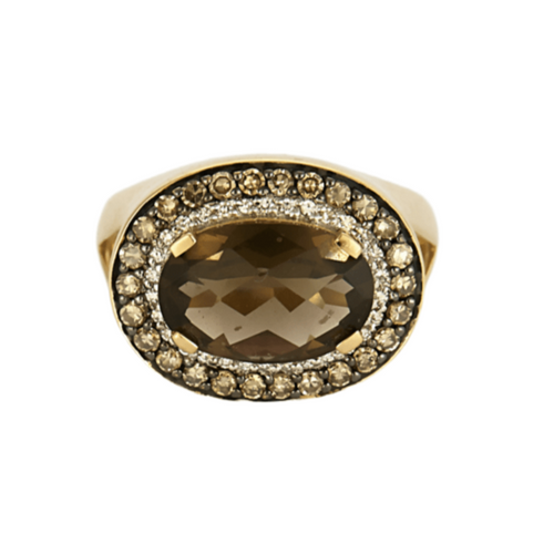 Bague 54 Bague cocktail en or jaune quartz fumé et diamants 58 Facettes DDV17242-3