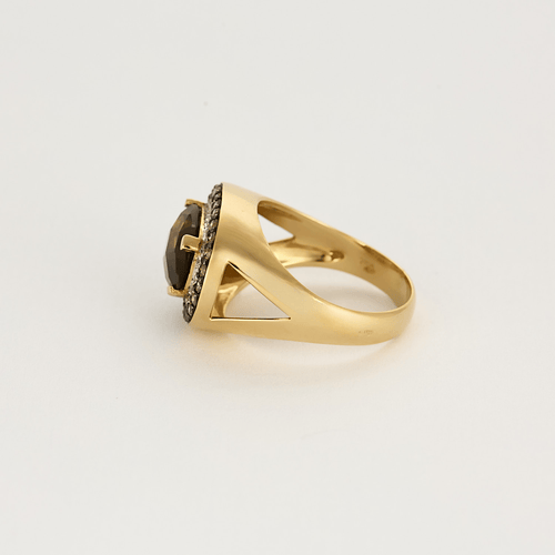 Bague 54 Bague cocktail en or jaune quartz fumé et diamants 58 Facettes DDV17242-3