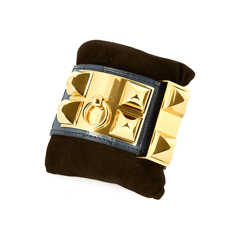 Bracelet HERMES - Medor - Bracelet manchette en cuir et métal doré 58 Facettes DV17381-4