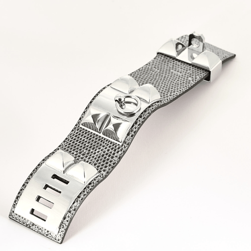 Bracelet HERMES - Medor - Bracelet manchette en cuir et métal argenté 58 Facettes DV17381-3