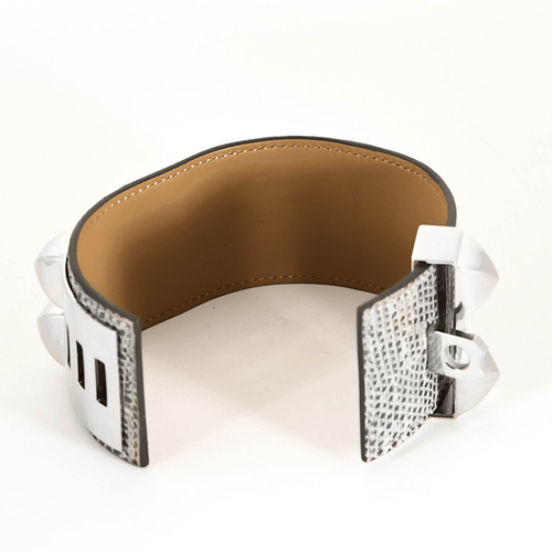 Bracelet HERMES - Medor - Bracelet manchette en cuir et métal argenté 58 Facettes DV17381-3