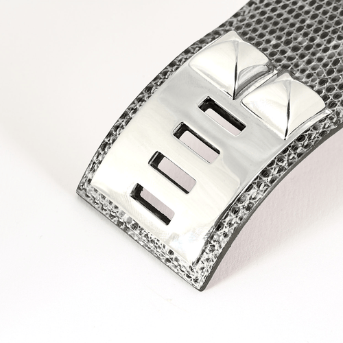 Bracelet HERMES - Medor - Bracelet manchette en cuir et métal argenté 58 Facettes DV17381-3