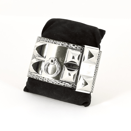 Bracelet HERMES - Medor - Bracelet manchette en cuir et métal argenté 58 Facettes DV17381-3