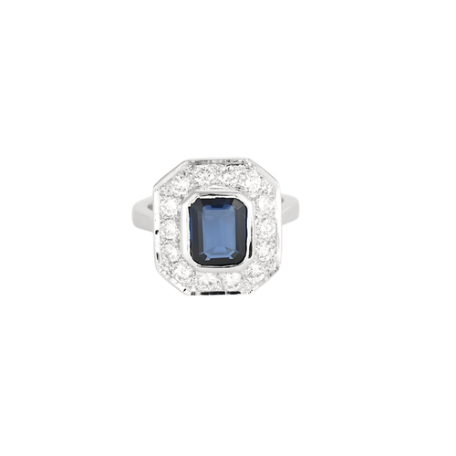 Bague 47 Bague à chaton octogonal en or blanc, saphir et diamants 58 Facettes DV17378-1-47-2