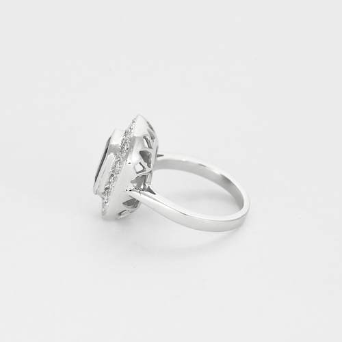 Bague 47 Bague à chaton octogonal en or blanc, saphir et diamants 58 Facettes DV17378-1-47-2