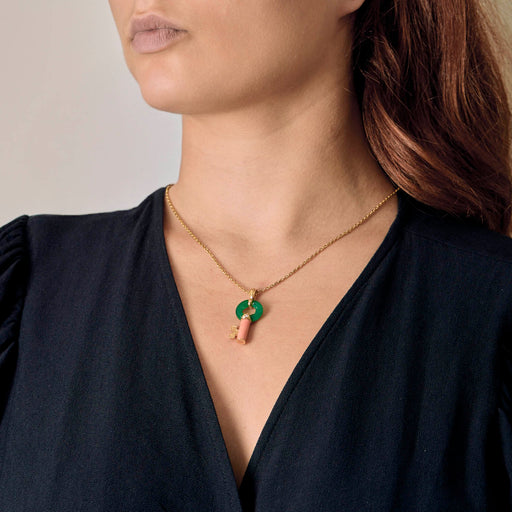 Pendentif VAN CLEEF & ARPELS - Delphe Collection - Pendentif clé en or jaune, diamant, Corail et chrysoprase 58 Facettes DV16758-1