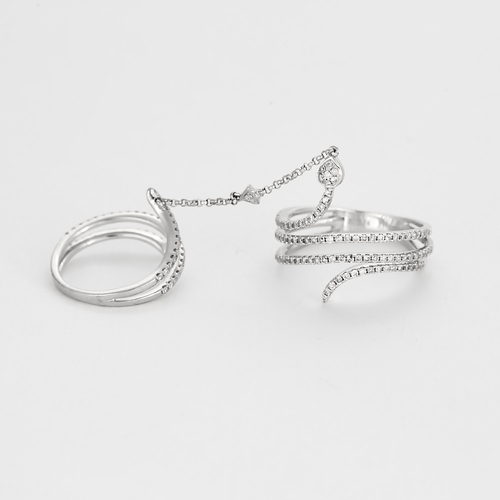 Bague 56 Double bague serpent en or blanc et diamants 58 Facettes DV17385-3-56-3