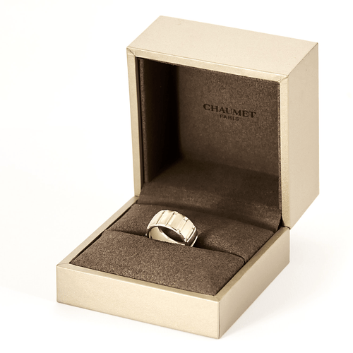 Bague 52 CHAUMET - Class one - Anneau en or gris et caoutchouc 58 Facettes DV13270-5-52-1