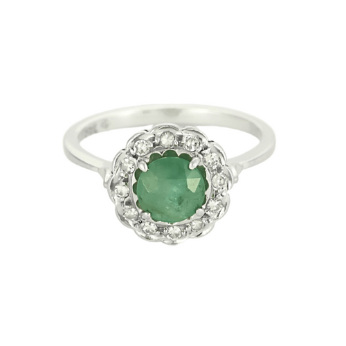 Bague 51.5 Bague marguerite en or blanc, émeraude et diamants 58 Facettes DV4486-19