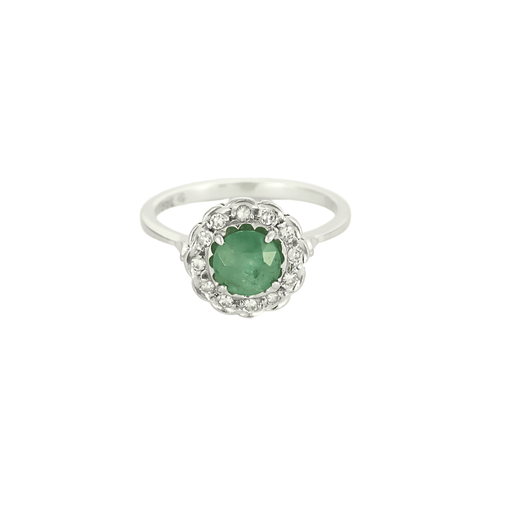 Bague 51.5 Bague marguerite en or blanc, émeraude et diamants 58 Facettes DV4486-19