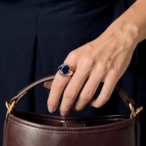 Bague 50 Bague mouvementée en or blanc, saphir de synthèse et aigues-marines 58 Facettes DV17747-1-50-2