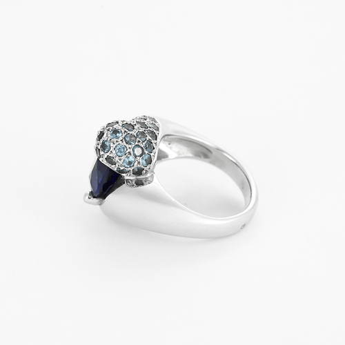 Bague 50 Bague mouvementée en or blanc, saphir de synthèse et aigues-marines 58 Facettes DV17747-1-50-2