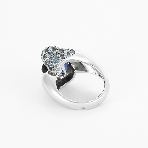 Bague 50 Bague mouvementée en or blanc, saphir de synthèse et aigues-marines 58 Facettes DV17747-1-50-2