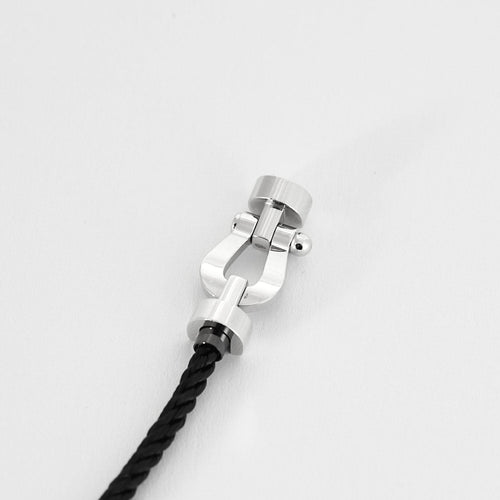 Bracelet FRED - FORCE 10 - Moyen  modèle - Bracelet en or blanc et cordon torsadé noir 58 Facettes DV18274-1