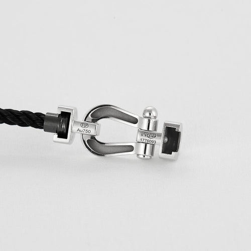 Bracelet FRED - FORCE 10 - Moyen  modèle - Bracelet en or blanc et cordon torsadé noir 58 Facettes DV18274-1
