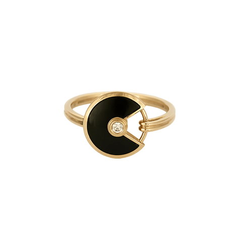 Bague 54 CARTIER - Amulette - Bague en or rose, onyx et diamants 58 Facettes DV18320-1
