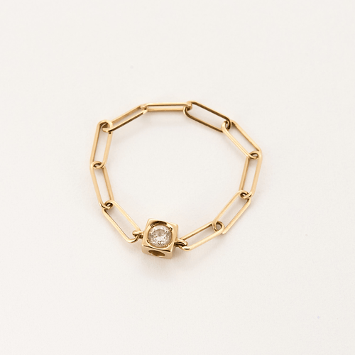 Bague 53 DINH VAN - Le cube - Bague chaîne en or rose et diamants 58 Facettes DV11260-6-53-2
