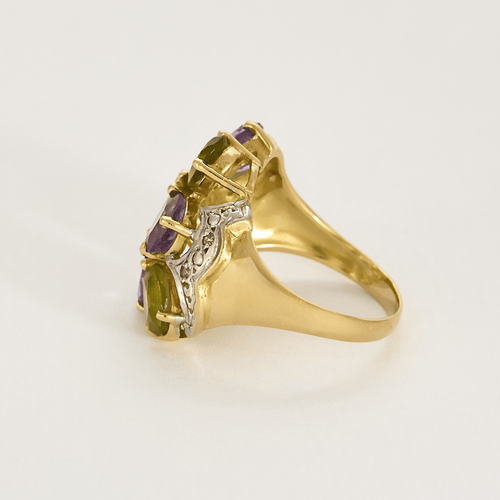 Bague 53 Bague cocktail en or jaune et or gris, améthystes et péridots, diamants 58 Facettes DV11262-12