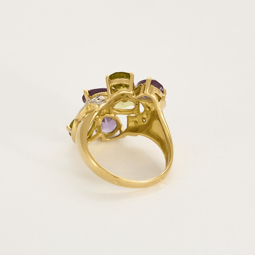 Bague 53 Bague cocktail en or jaune et or gris, améthystes et péridots, diamants 58 Facettes DV11262-12