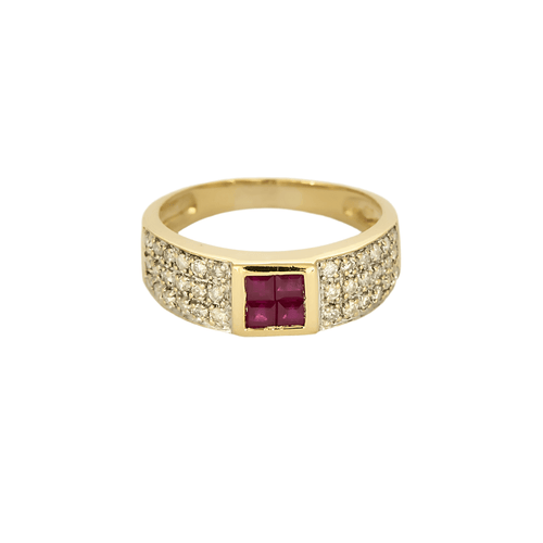 Bague 56 Bague en or jaune, rubis calibrés et diamants 58 Facettes DV0870-3-56-3