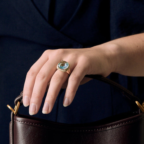 Bague 52 Bague or jaune, topaze et diamants 58 Facettes DV17804-1