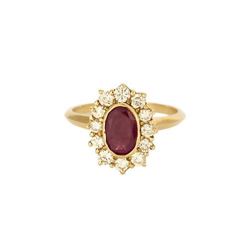 Bague marguerite en or jaune , rubis et diamants