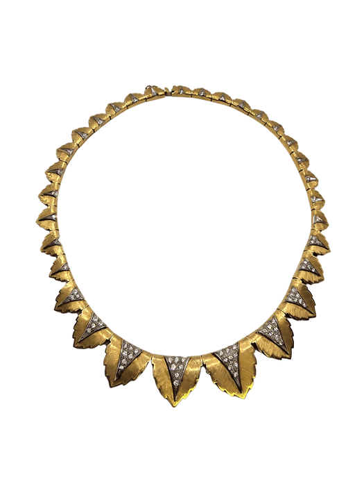 Collier Collier en or jaune motif feuille et diamants 58 Facettes