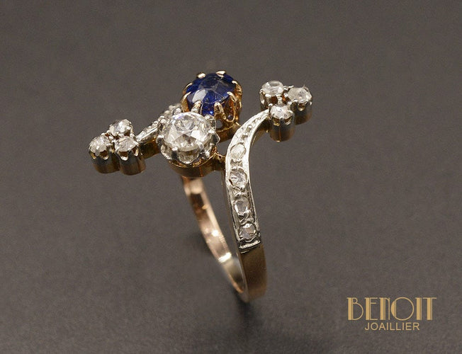 Bague 48 Bague toi et moi 1900 en or rose 750, saphir et diamants 58 Facettes A10231