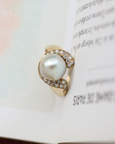 Bague 54 Bague jonc en or jaune 750 avec perle de culture et diamants 58 Facettes A11114