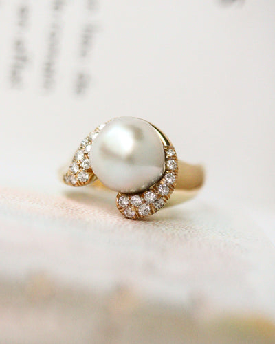 Bague 54 Bague jonc en or jaune 750 avec perle de culture et diamants 58 Facettes A11114