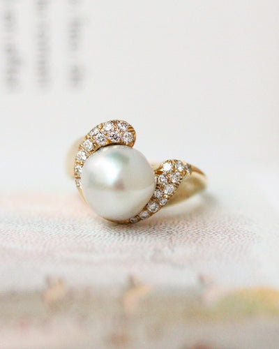 Bague 54 Bague jonc en or jaune 750 avec perle de culture et diamants 58 Facettes A11114