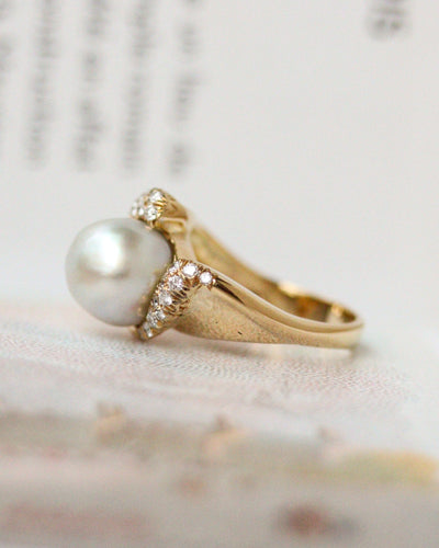 Bague 54 Bague jonc en or jaune 750 avec perle de culture et diamants 58 Facettes A11114