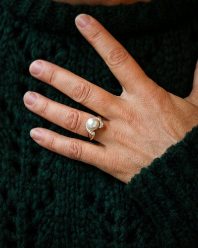 Bague 54 Bague jonc en or jaune 750 avec perle de culture et diamants 58 Facettes A11114