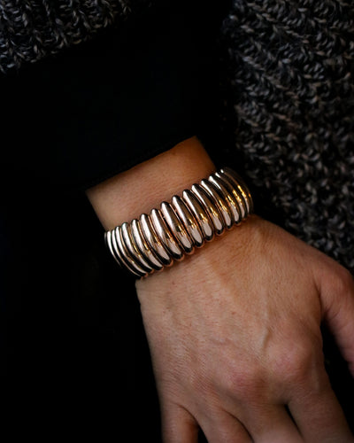 Bracelet Manchette semi-rigide maillons ovales allongés en or rose 750 58 Facettes A11292