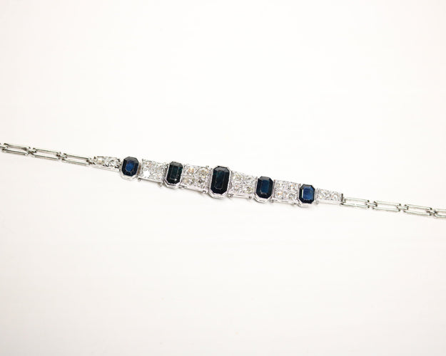 Bracelet Bracelet Art déco en platine à saphirs et diamants 58 Facettes A11370