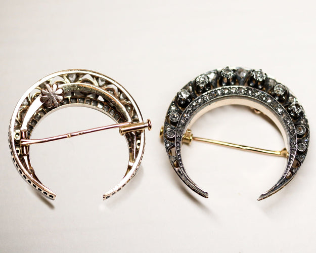 Broche Broche croissant de lune en or rose et argent, diamants 58 Facettes A11386