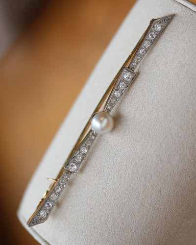 Broche Broche barrette nœud en or rose et or blanc, perle et diamants 58 Facettes A11494