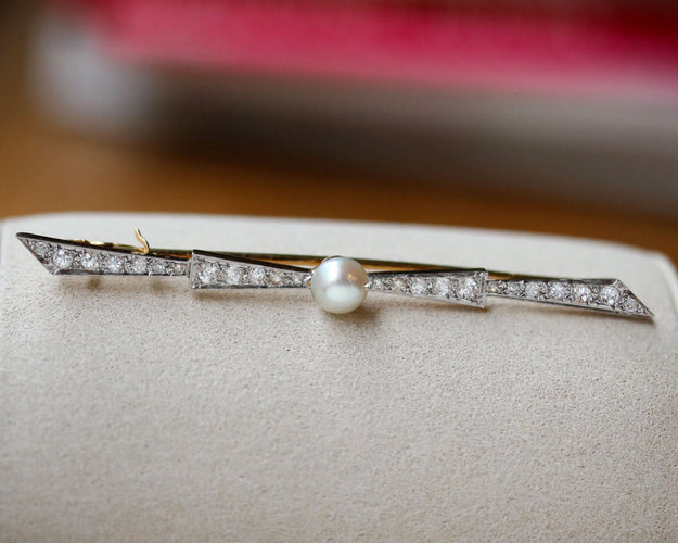 Broche Broche barrette nœud en or rose et or blanc, perle et diamants 58 Facettes A11494