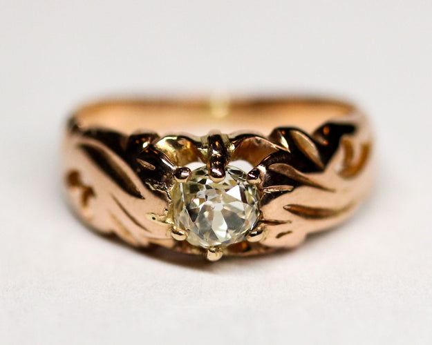 Bague 50.5 Bague solitaire dôme en or rose et diamant taille ancienne 58 Facettes A11667