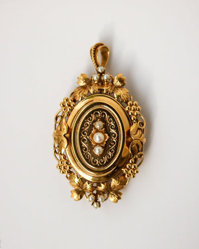 Pendentif Pendentif-broche fin XIXe en or jaune 750 et perles fines 58 Facettes A11837