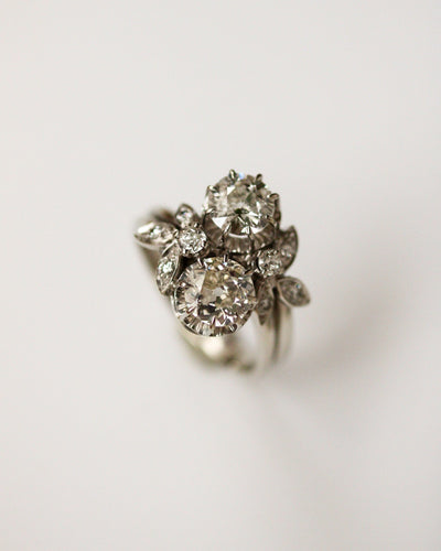 Bague 55 Bague Toi & Moi ancienne en or blanc et diamants 58 Facettes A11881