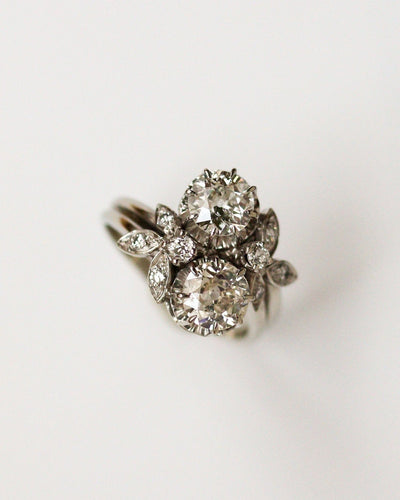 Bague 55 Bague Toi & Moi ancienne en or blanc et diamants 58 Facettes A11881