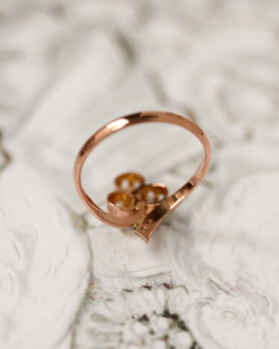 Bague 54.5 Bague Art nouveau trèfle en or rouge et platine, perles fines et diamants 58 Facettes A11942