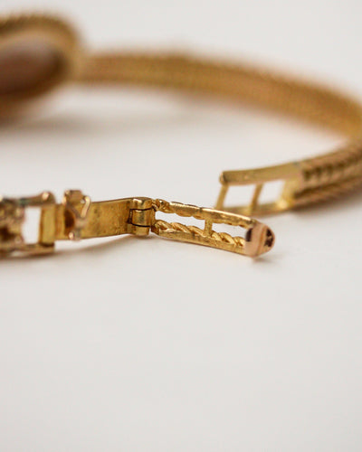 Bracelet Bracelet Napoléon III motif ovale en or jaune et pierre de lune, perles fines 58 Facettes A11948